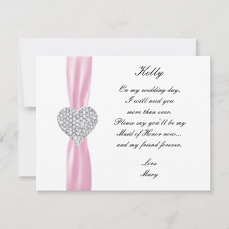 Tarjeta de dama de honor de boda rosa corazón de d