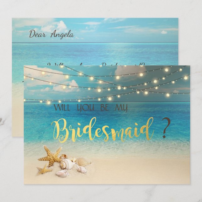 Tarjeta de Dama de Honor de Bodas en la Playa con  (Anverso / Reverso)