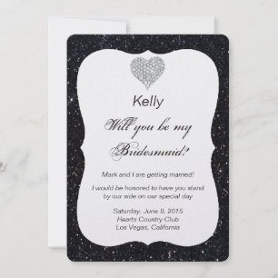 Tarjeta de dama de honor de corazón de diamante de