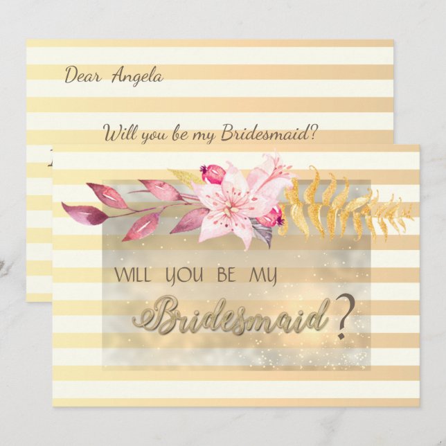 Tarjeta de dama de honor de flores a rayas chic mo (Anverso / Reverso)