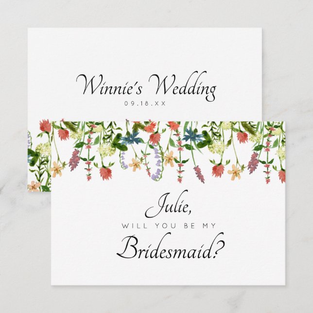 Tarjeta de dama de honor de flores botánicas (Anverso / Reverso)