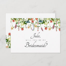 Tarjeta de dama de honor de flores botánicas