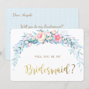 Tarjeta de dama de honor de flores de acuarela con