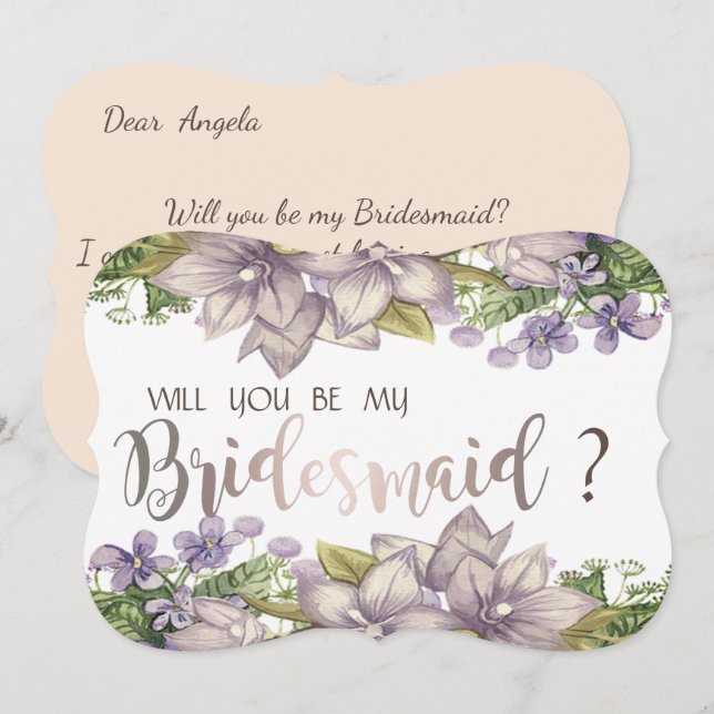 Tarjeta de dama de honor de flores de acuarela ele (Anverso / Reverso)