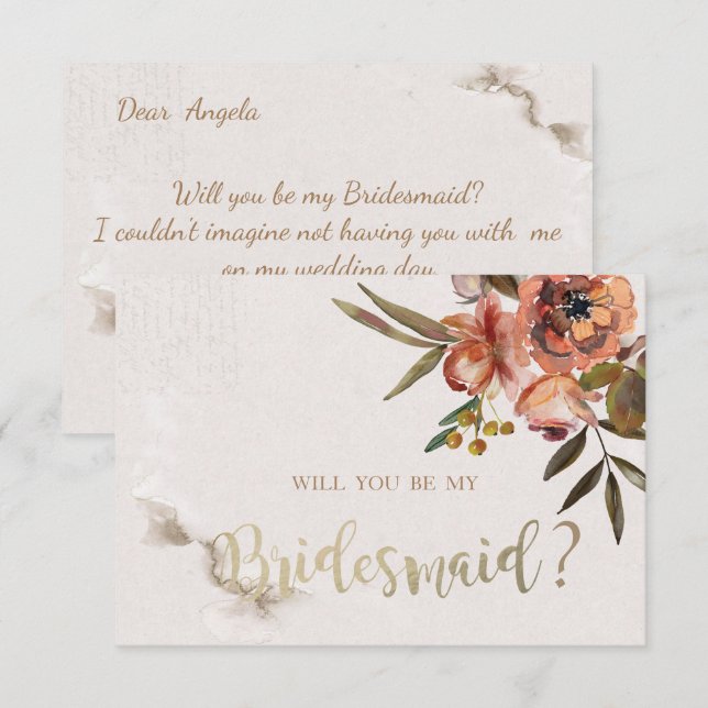 Tarjeta de Dama de Honor de Flores de Otoño con Ac (Anverso / Reverso)