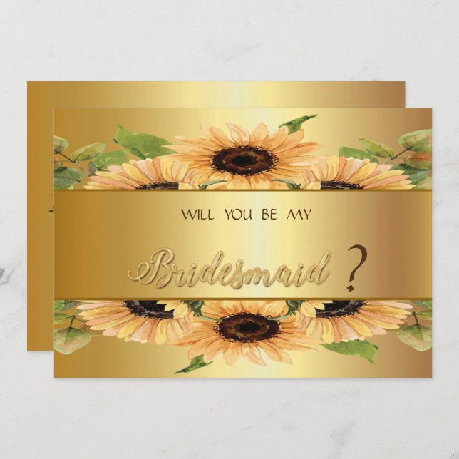 Tarjeta de Dama de Honor de Girasoles de Oro Elega (Anverso / Reverso)