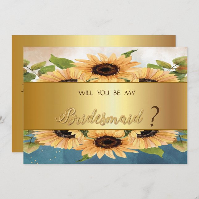 Tarjeta de dama de honor de girasoles dorados con  (Anverso / Reverso)