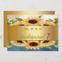 Tarjeta de dama de honor de girasoles dorados con 