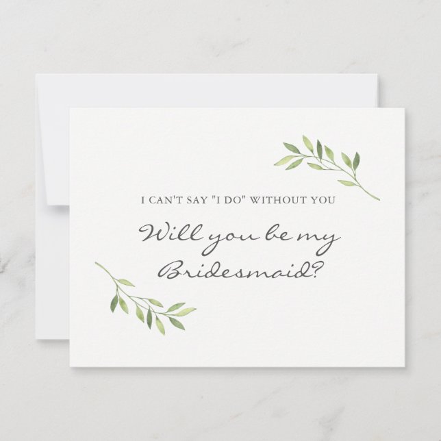 Tarjeta de dama de honor de hoja de acuarela boho (Anverso)
