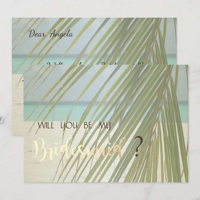 Tarjeta de dama de honor de hojas de palma para bo (Anverso / Reverso)
