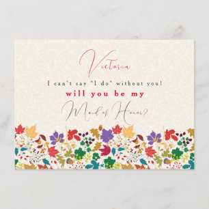 Tarjeta de dama de honor de la flor púrpura amaril