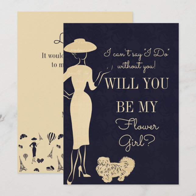 Tarjeta de dama de honor de moda antigua ¿Serás mi (Anverso / Reverso)