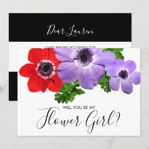 Tarjeta de dama de honor de niña de flores de acua