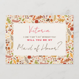 Tarjeta de dama de honor de otoño rústico seco boh