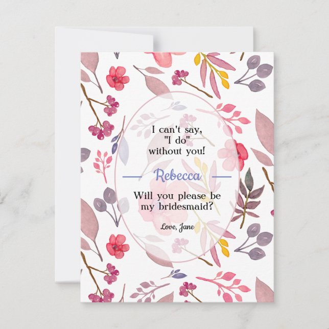 Tarjeta de dama de honor de rosados polvorientos (Anverso)