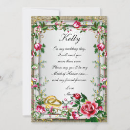 Tarjeta de Dama de Honor de Rosas Rojas Rústicas E