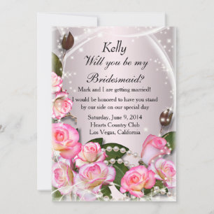 Tarjeta de Dama de Honor de Rosas Rosadas Elegante