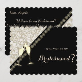 Tarjeta de dama de honor de seda negra elegante