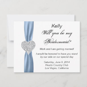 Tarjeta de dama de honor Diamond Heart Blue Boda