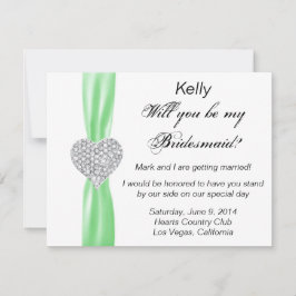 Tarjeta de dama de honor Diamond Heart Green Boda