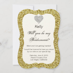 Tarjeta de dama de honor Diamond Heart, Purpurina