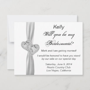 Tarjeta de dama de honor Diamond Heart White Boda