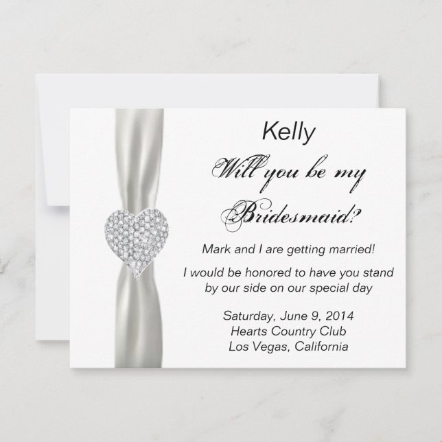 Tarjeta de dama de honor Diamond Heart White Boda (Anverso)