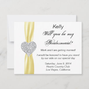 Tarjeta de dama de honor Diamond Heart Yellow Boda