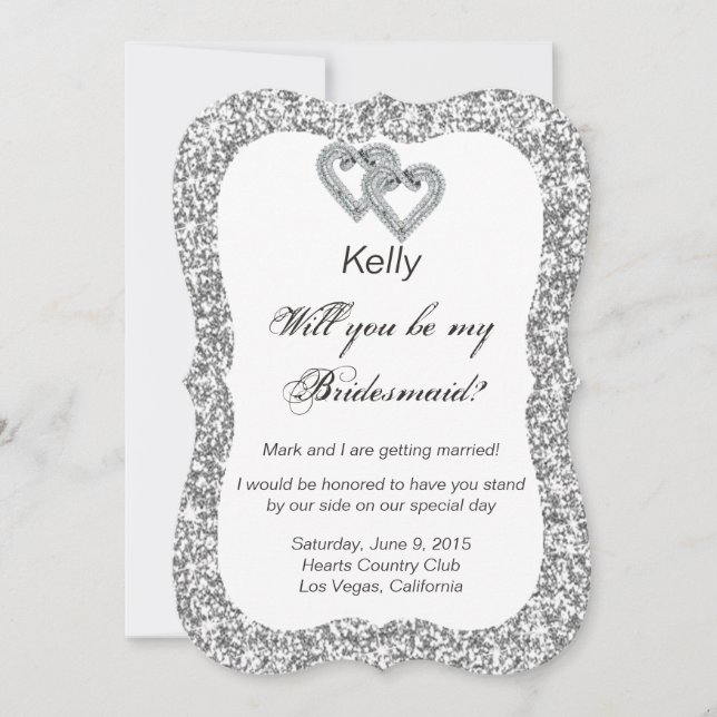 Tarjeta de dama de honor Diamond Hearts, Purpurina (Anverso)