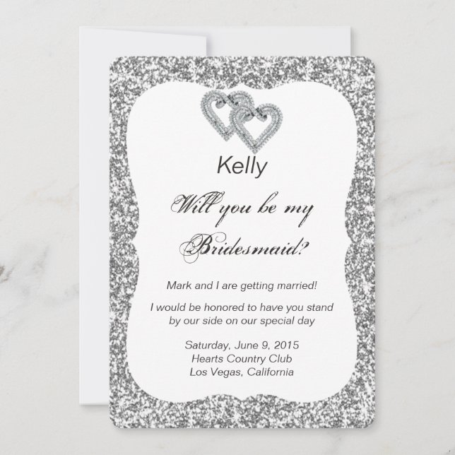 Tarjeta de dama de honor Diamond Hearts, Purpurina (Anverso)