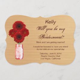 Tarjeta de dama de honor en frasco de albañil rojo