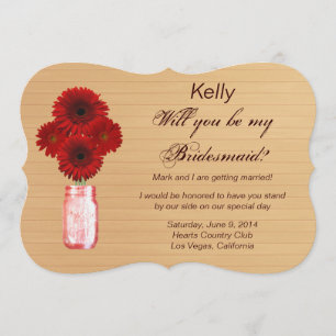 Tarjeta de dama de honor en frasco de albañil rojo