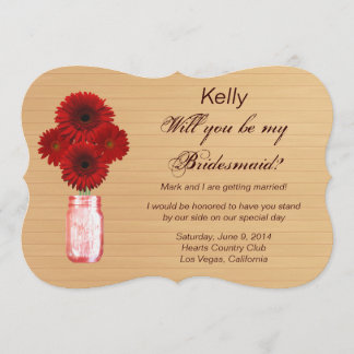 Tarjeta de dama de honor en frasco de albañil rojo