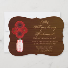 Tarjeta de dama de honor en frasco de albañil rojo