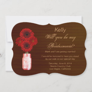 Tarjeta de dama de honor en frasco de albañil rojo