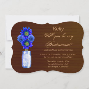 Tarjeta de dama de honor en frasco de mason azul r
