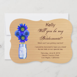 Tarjeta de dama de honor en frasco de mason azul r