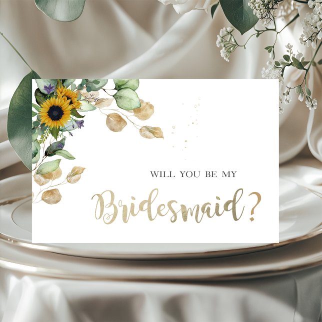 Tarjeta de dama de honor Eucalyptus Greenery Sunfl (Subido por el creador)