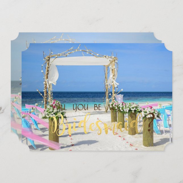 Tarjeta de dama de honor floral Beach Arbor (Anverso / Reverso)