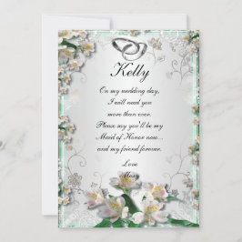 Tarjeta de Dama de Honor Floral Blanca Elegante