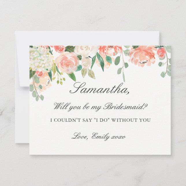 Tarjeta de Dama de Honor Floral Melocotón (Anverso)