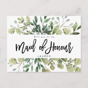 tarjeta de dama de honor follaje verde