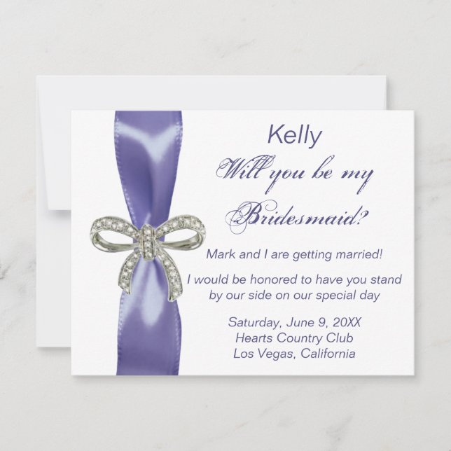 Tarjeta de dama de honor morada azul de diamante a (Anverso)