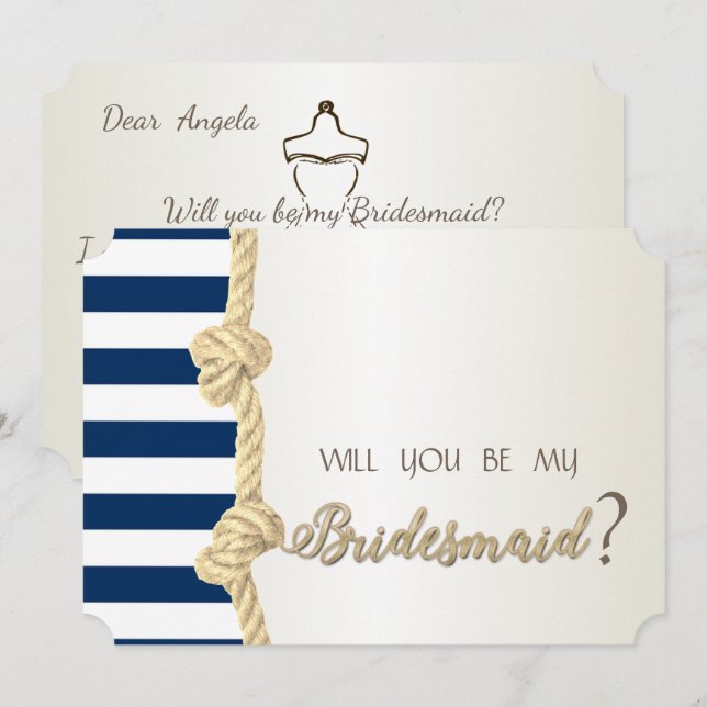 Tarjeta de dama de honor para boda en la playa, cu (Anverso / Reverso)