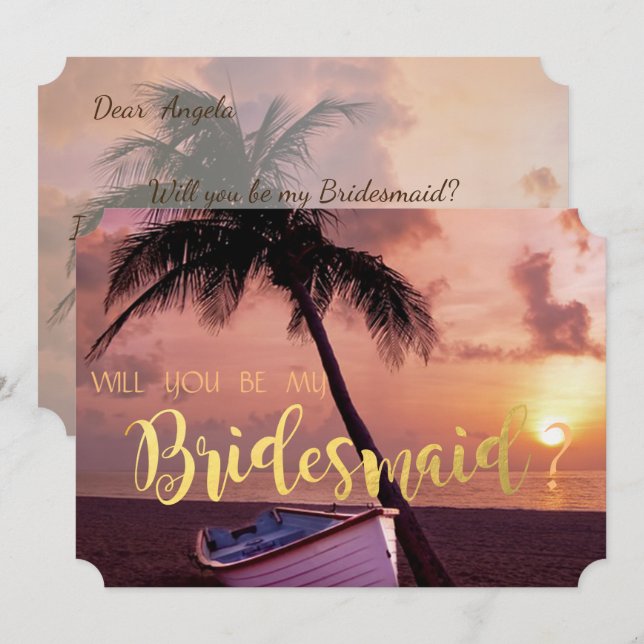 Tarjeta de dama de honor para boda en la playa, pa (Anverso / Reverso)