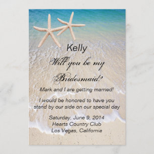 Tarjeta de dama de honor para boda en la playa Sta