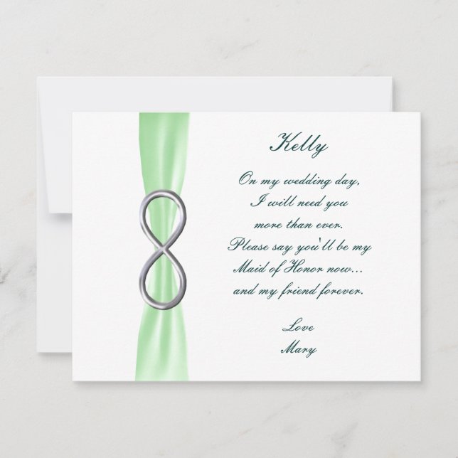 Tarjeta de Dama de Honor para Boda Green Infinity (Anverso)
