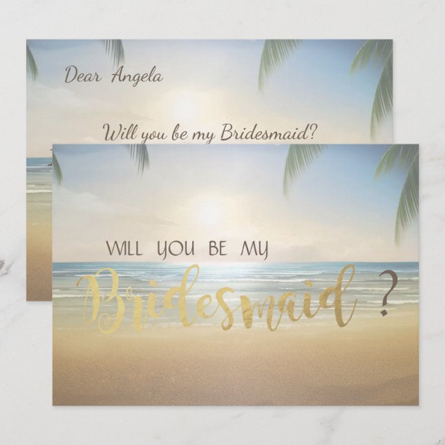 Tarjeta de dama de honor para puesta de sol en pla (Anverso / Reverso)