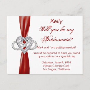 Tarjeta de dama de honor Red Infinity Heart Brides