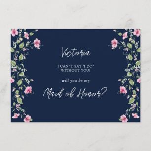 Tarjeta de dama de honor rosa azul de la marina de